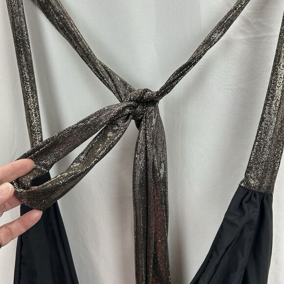 OMG Miami Swimwear Black Swimsuit Size Large Metallic Gold Tie Backs Revealing - Picture 6 of 11